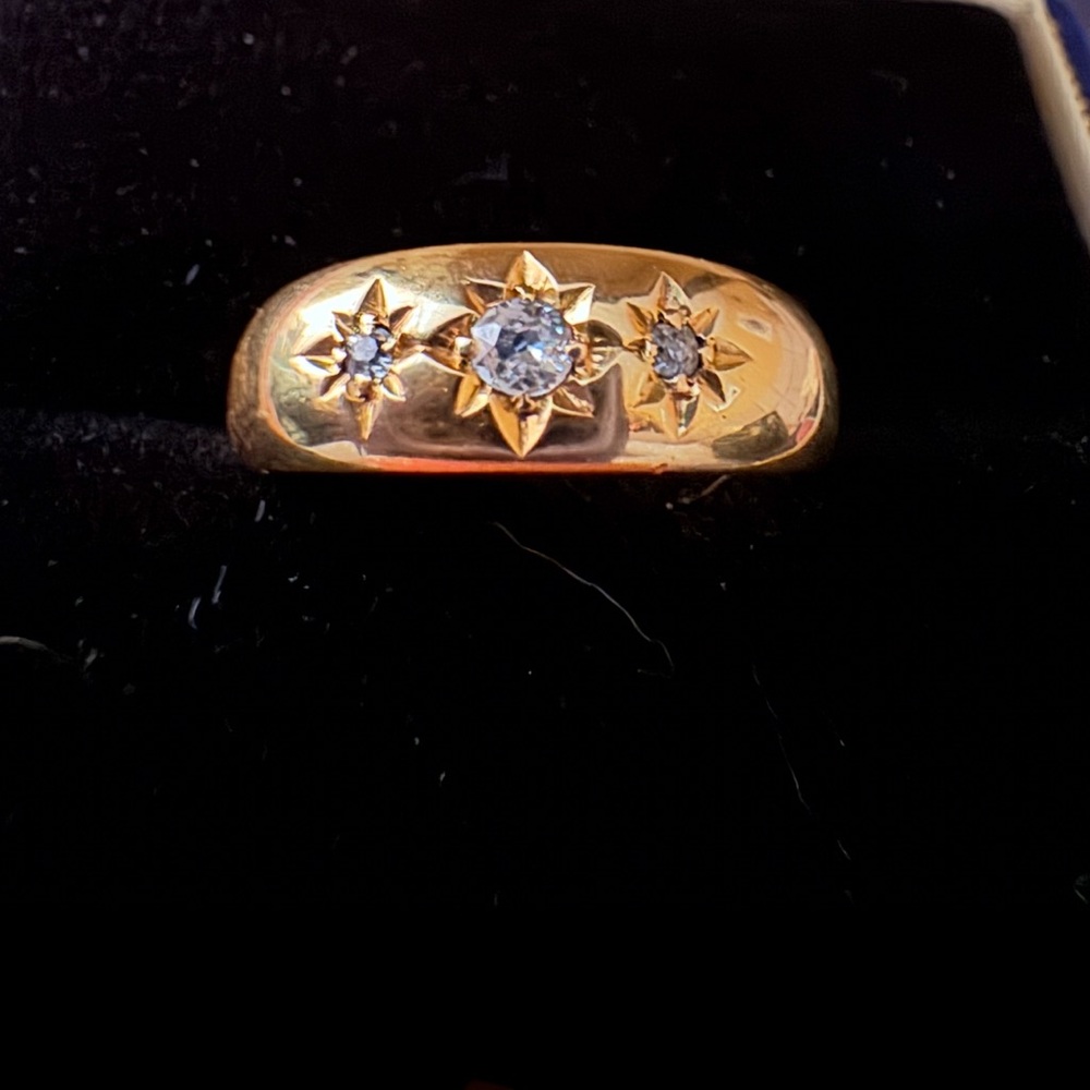 18k gold diamond starburst ring Chester assay 1899 size 7.25